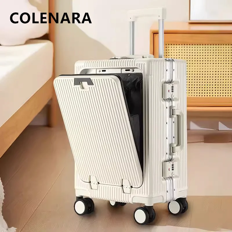 COLENARA Laptop Luggage Aluminum Frame Boarding Box Front Opening Trolley Case USB Charging 20