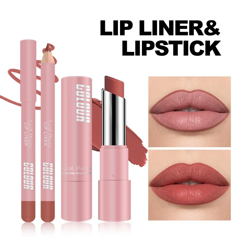 2 in 1 matte lippenstift en lipliner set 8 kleuren lippotlood hoog gepigmenteerde waterdichte langdurige lippenstift lippen make-up