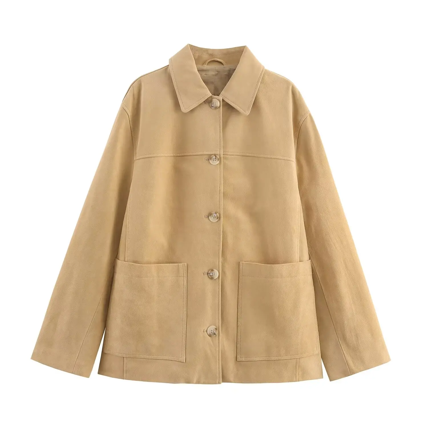 JNLEAOG Faionable Anti-Fur Leather Jaet Women's Outerwear Autumn New Sle Loose Fit Long Sve Button Closure Coat