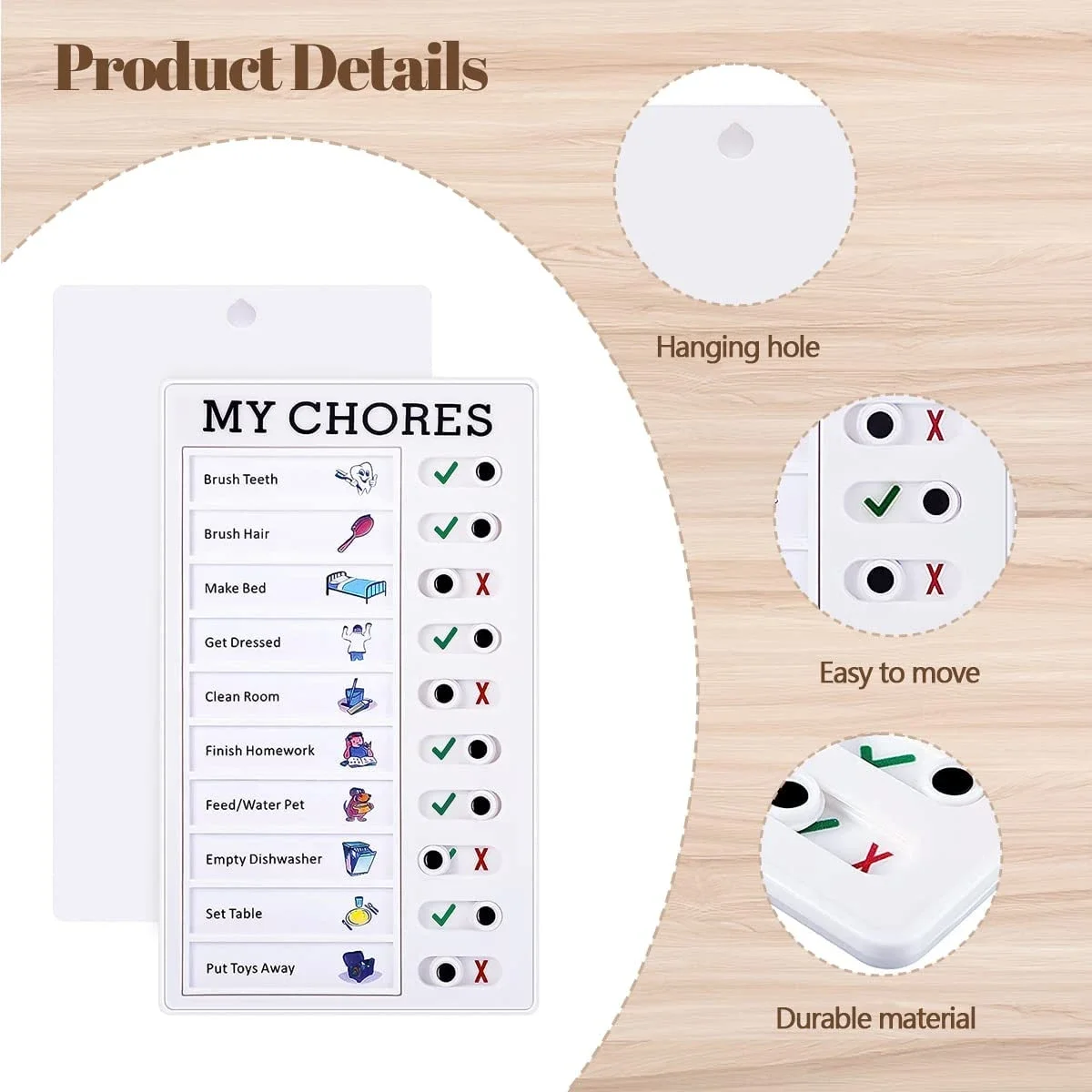 1Pcs Kids Chore Chart with 5Pcs Blank Card,Plastic Checklist Board with Detachable Cardstock to Do List for Routine Planning