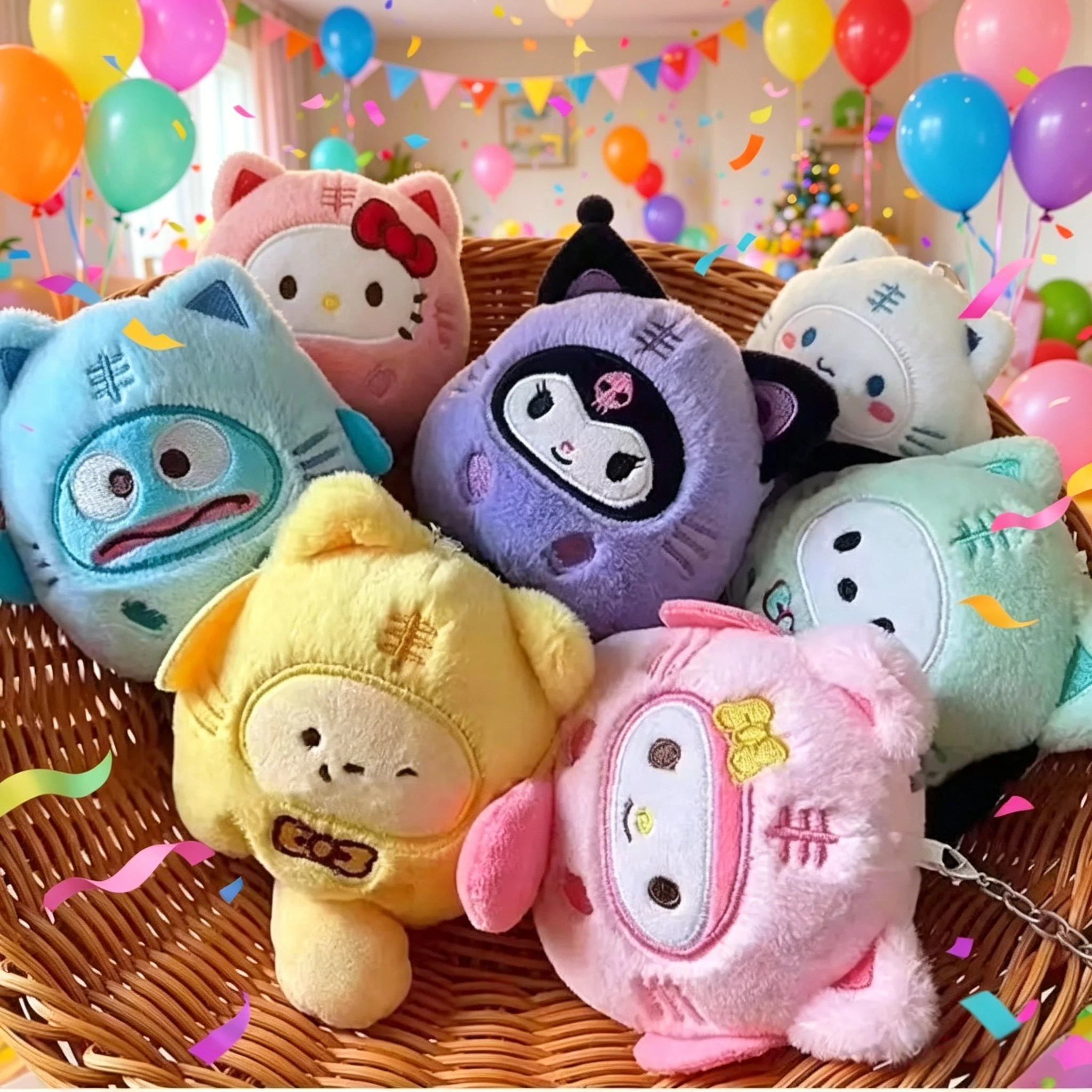 SANRIO Plush Keychain Hello Kitty MyMelody Kuromi Cinnamoroll Cartoon Animal Stuffed School Bag Pendant Backpack Decoration Doll view 4