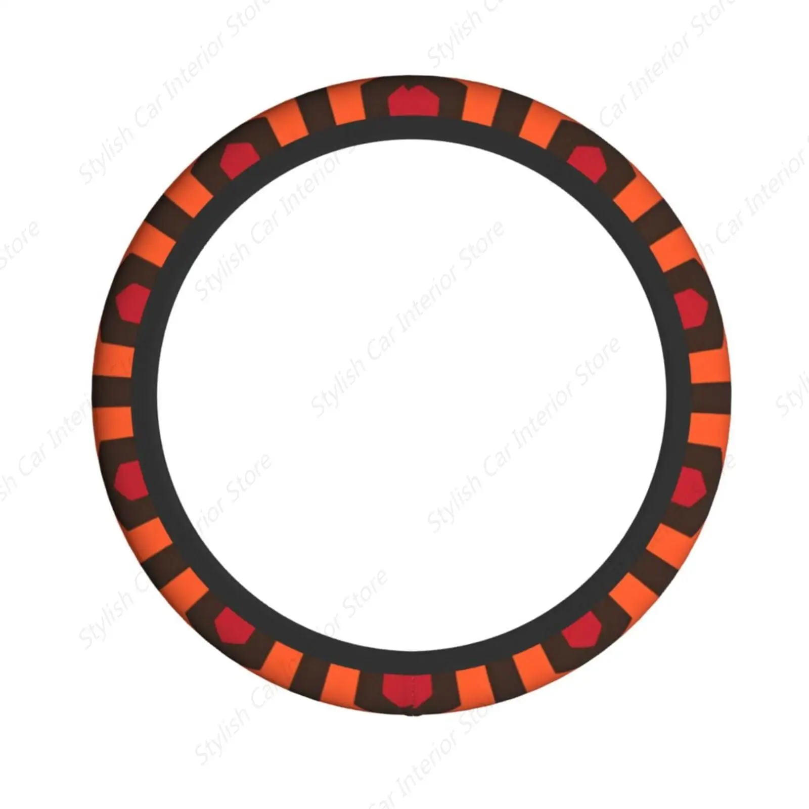 Red  Orange And Black Stripes Steering Wheel Cover,Warm In Winter And Cool In Summer,15 In Universal Accessory For Diverse