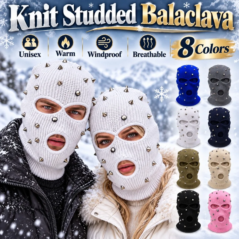 Unique Warm 3 Hole Knit Balaclava Windproof Stretchy Studded Full Face Mask Thicked 8 Colors Winter Ski Mask Unisex
