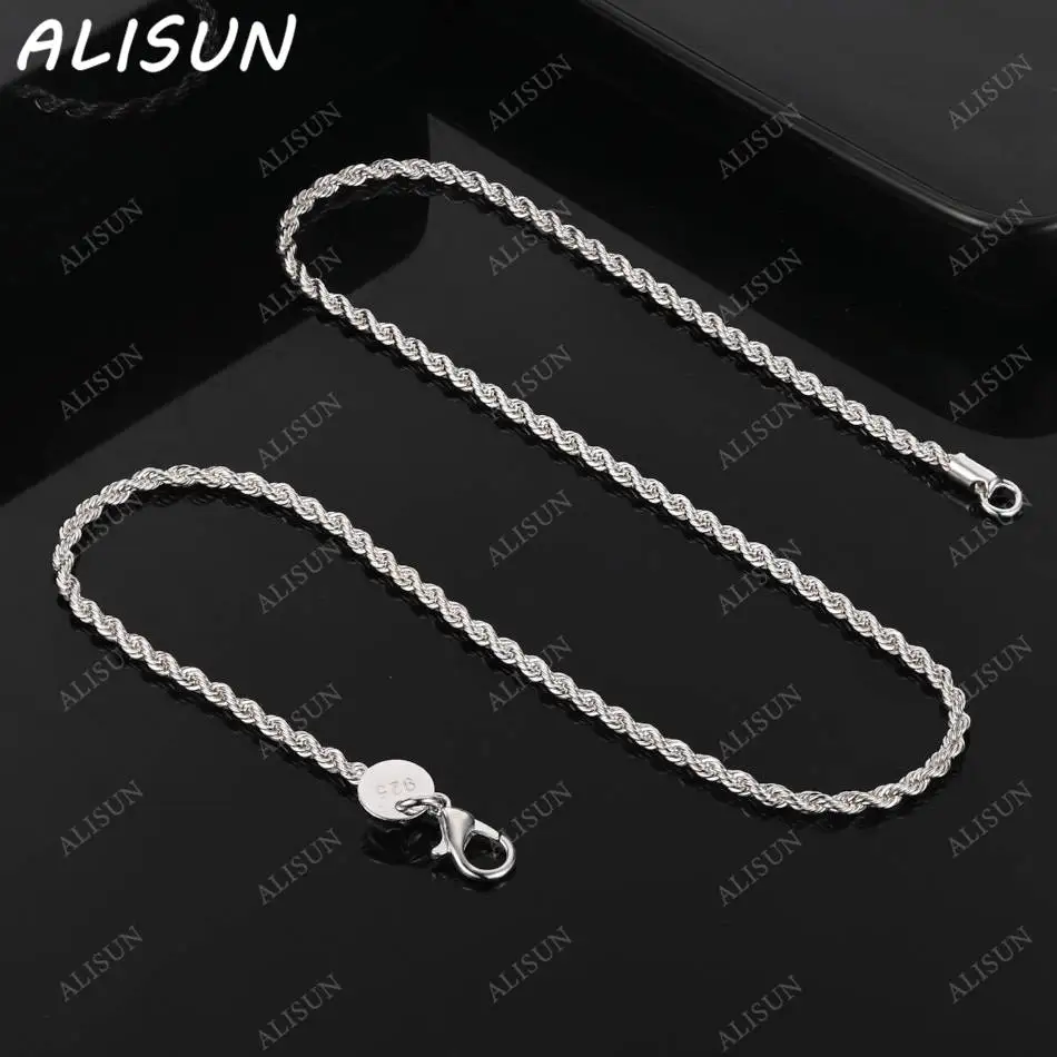 

ALISUN 925 Sterling Silver 2mm 40-75cm Rope Chain Necklace Beautiful Fashion Elegant For Women Men Chain Cute Can Pendant