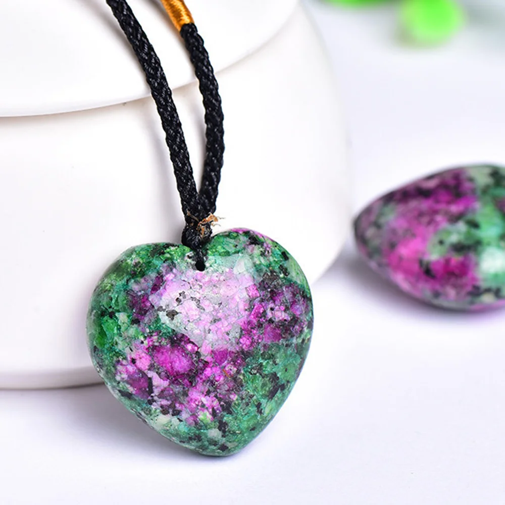 Natural Red Green Epidote Zoisite Love Heart Pendant Treasure Reiki Healing Energy Stone Meditation Necklace Jewelry Gift - Image 3