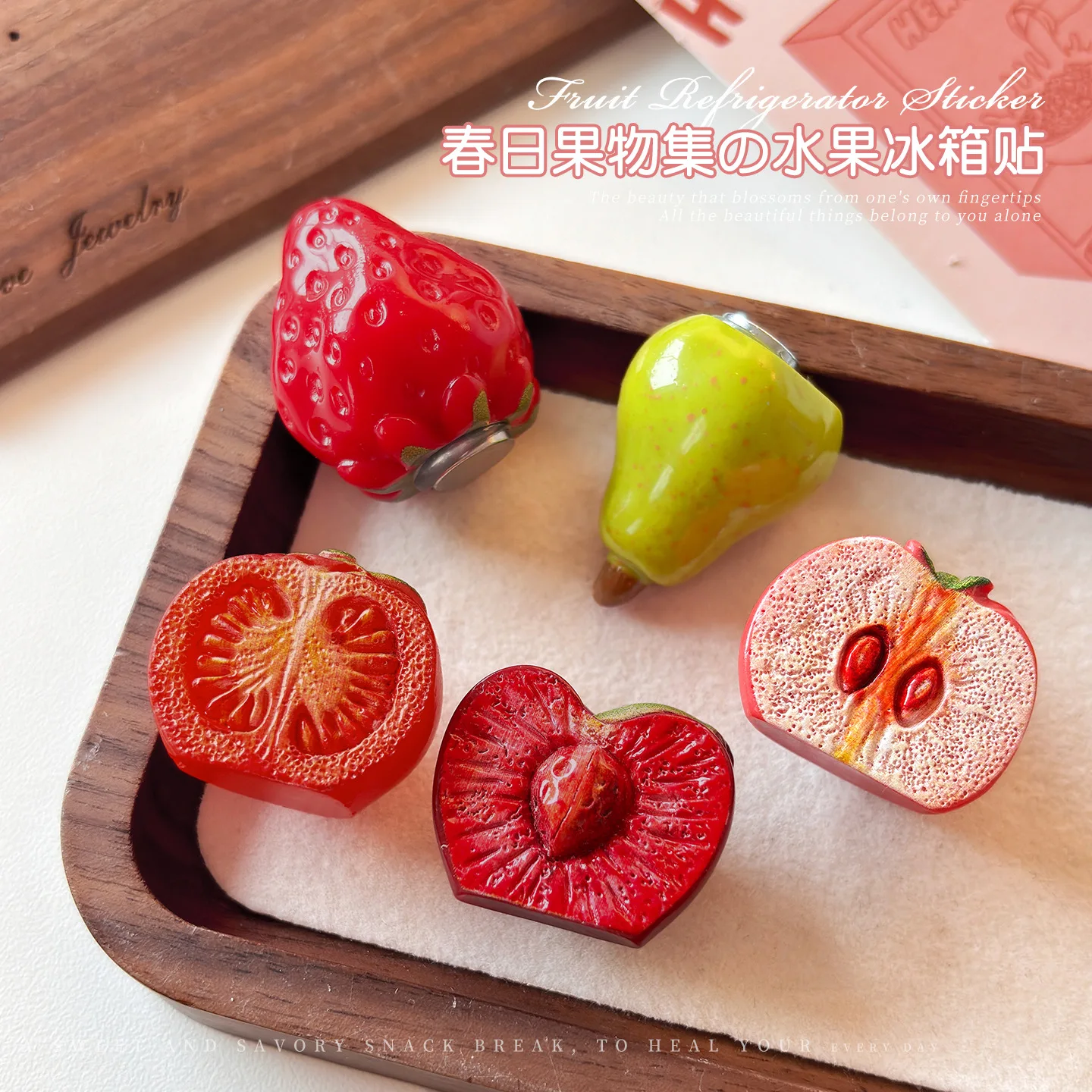 2Pcs Cherry Refriger Magnet 3D Fruit Creative hawthorn Tomato Home Refrigerator Magnetic Poster Whiteboard Kitchen Decorative