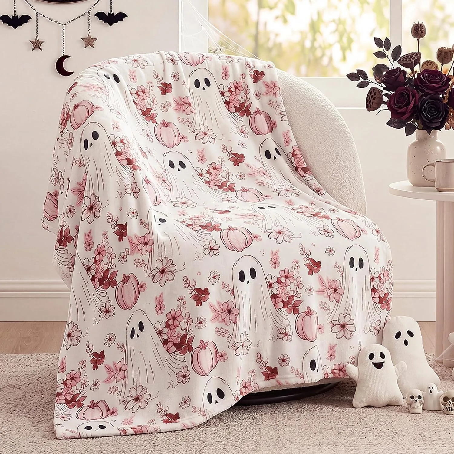 1pc Cute ghost pumkin skull bat blanket gift halloween x-mas flannel Blankets for girls boys festival deco gifts four season use