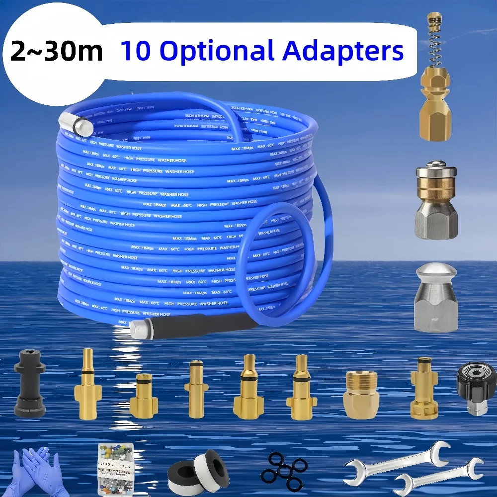 

2~30M Sewage Drainage Cleaning Hose High Pressure Cleaning Machine Hose Sewer Drain Jetting Kit High Pressure Cleaning Nozzle