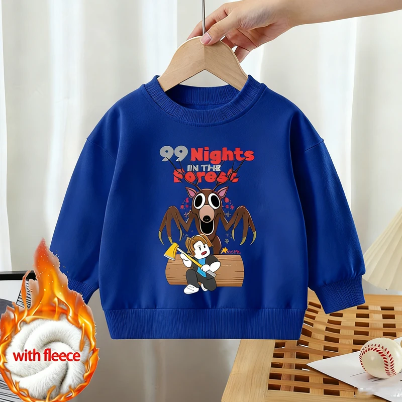 

99 Nights in The Forests Kids Crewneck Sweatshirts Anime with Thin Velvet Pullovers Long Sleeves Tops Boys Girls Hoodies Clothes