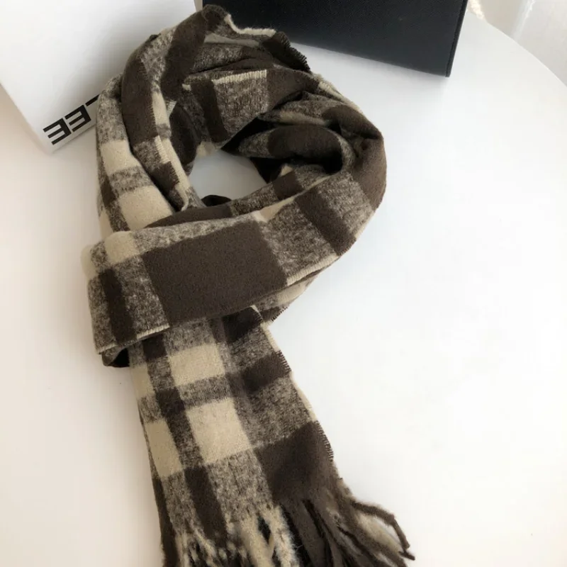 New Fashionable Plaid Tassel Scarf Imitation Cashmere Thickened Warm Shawl Autumn and Winter Multi-functional Cold Protection