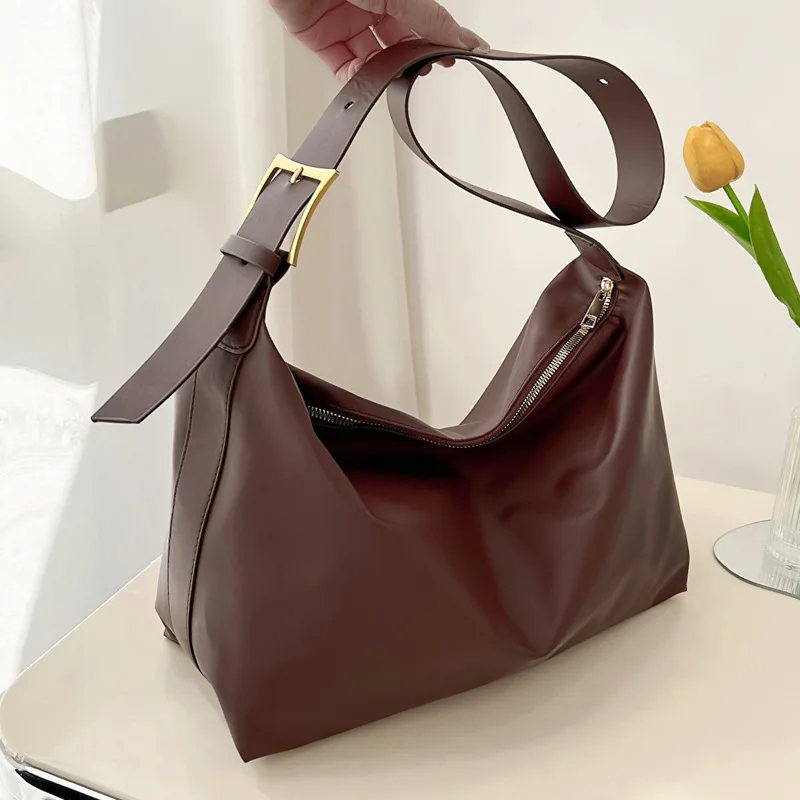 

New Women Vintage Big Capaciity Shoulder Bag Soft Leather Crossbody Bag Armpit Satchel Bag Casual Portable Shopping Handbag