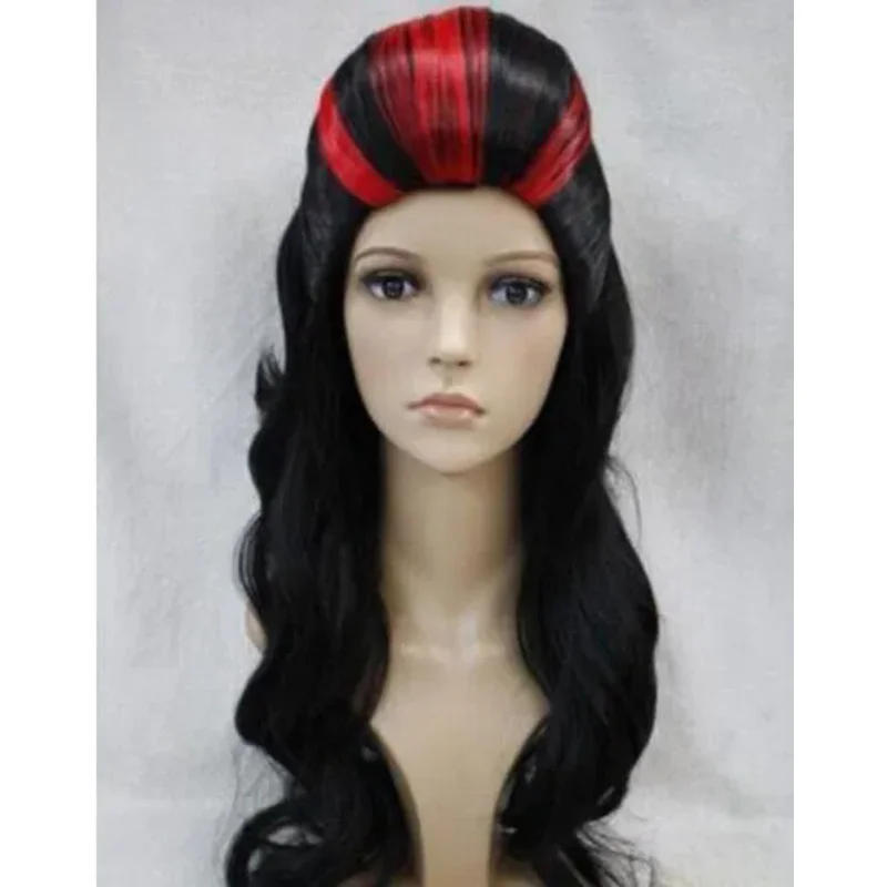 

FREE SHIPPIN Amazing Pompadour Elvis type Bla & Red Long Party Cosplay wig