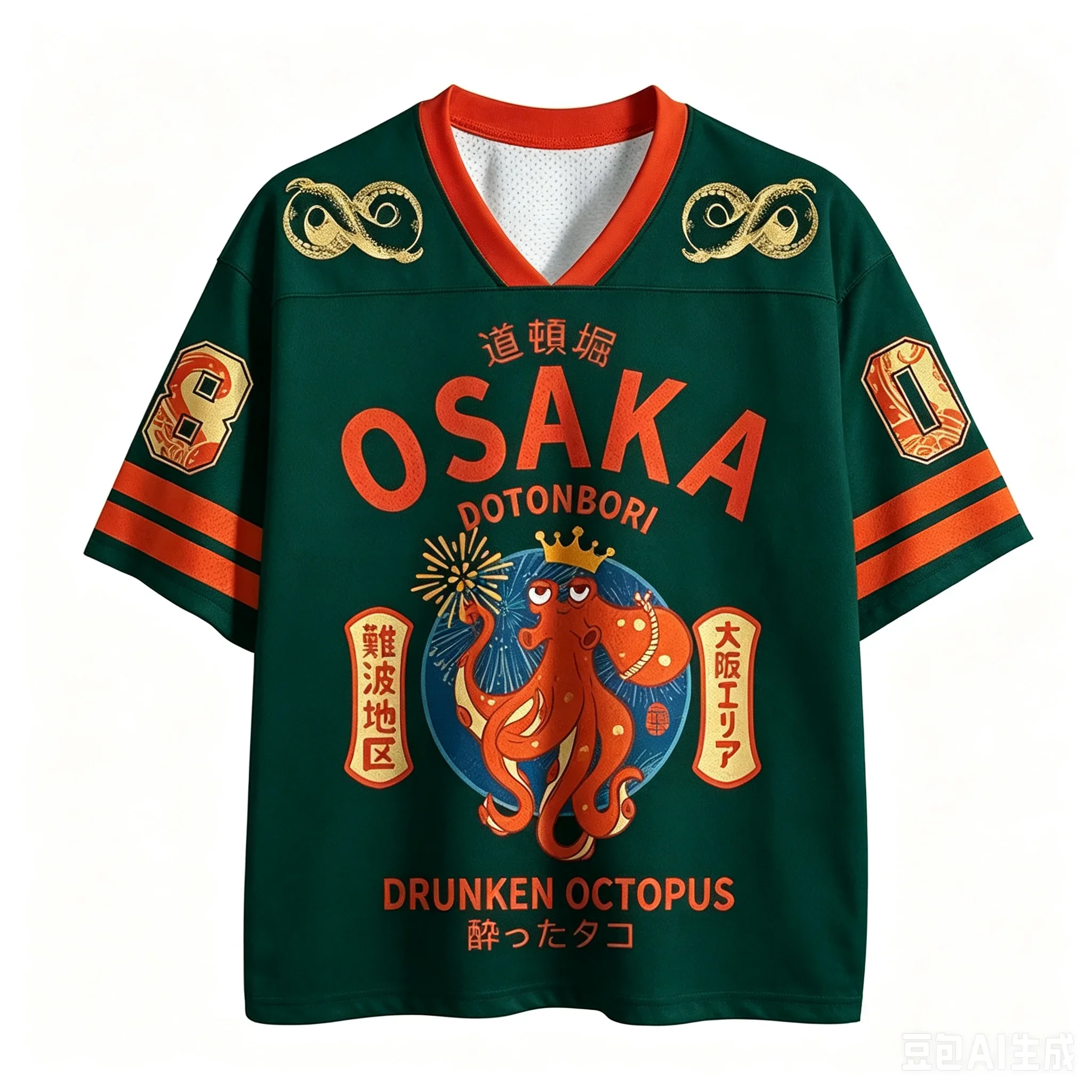 Japanisches klassisches Oktopus 3D-Druck Sport-Schnelltrocken-Herren-T-Shirt mit V-Ausschnitt, Outdoor, Streetwear, Casual, Original Subkultur Y2K, Elternkleidung – Detail 7