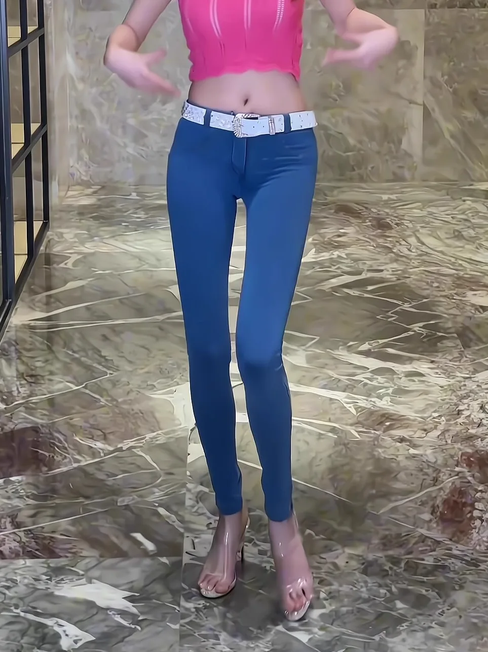 Jean slim taille basse en coton extensible pour femme, pantalon Long crayon bleu clair, Sexy, élastique, fesses pêche, amincissant