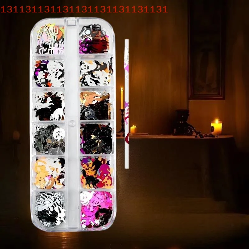 Lentejuelas holográficas con purpurina para Festival, accesorios de decoración de uñas artesanales, 1 caja con forma de calabaza fantasma de Halloween