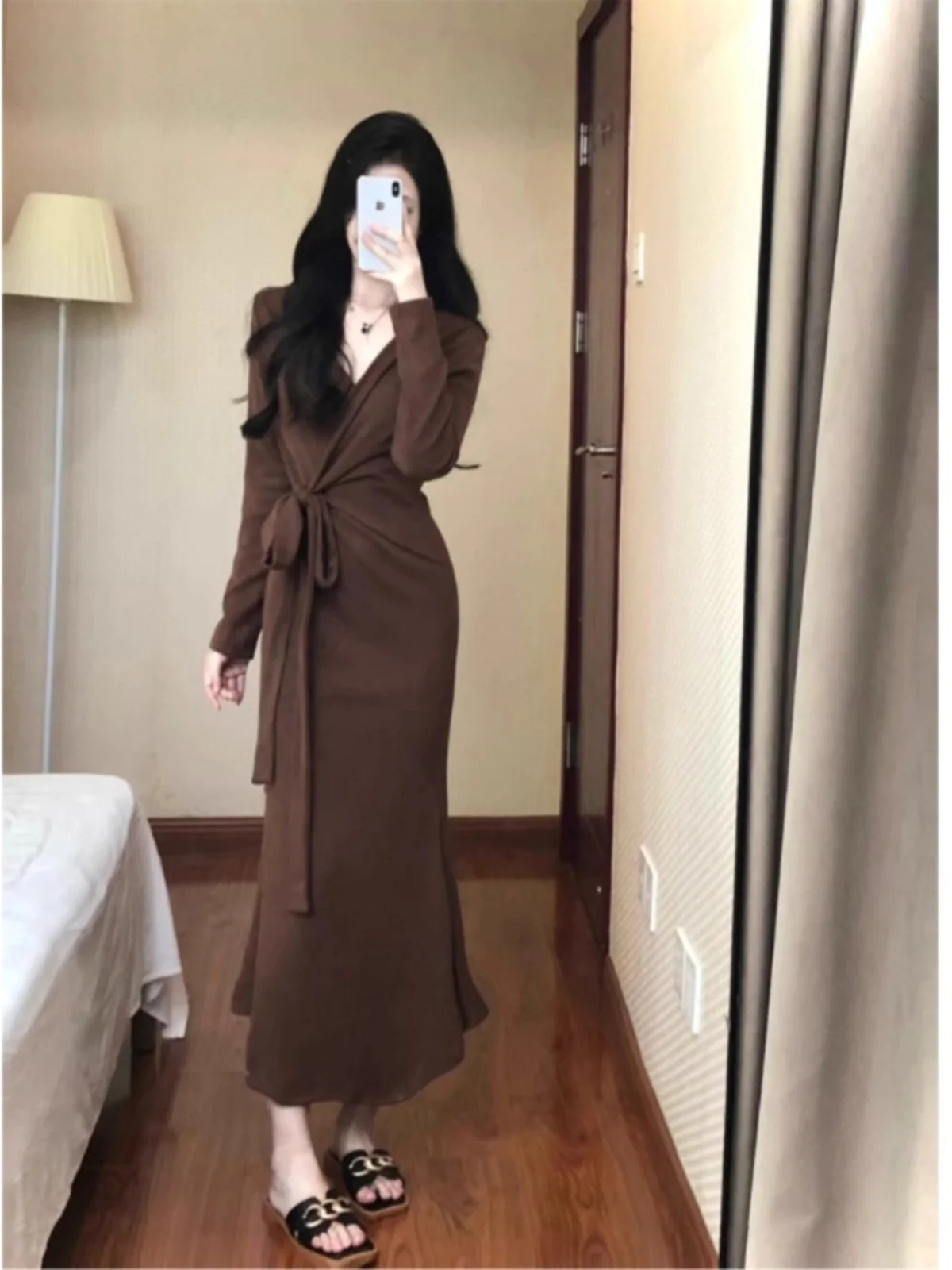 Impressionante feminino envoltório dr emagrecimento com cinto linha a saia camada base desgaste interno outono temporada longo sve v-ne ins sle