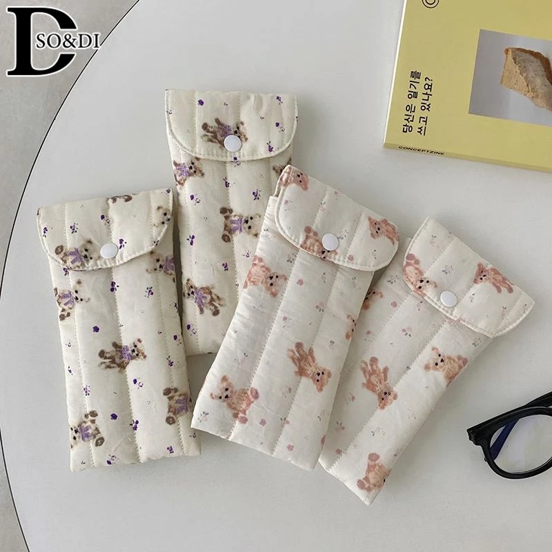 Cartoon Bear Pencil Bag Portable Soft Glasses Storage Container Case Cotton-filled Compression-resistant Sunglasses Pouch
