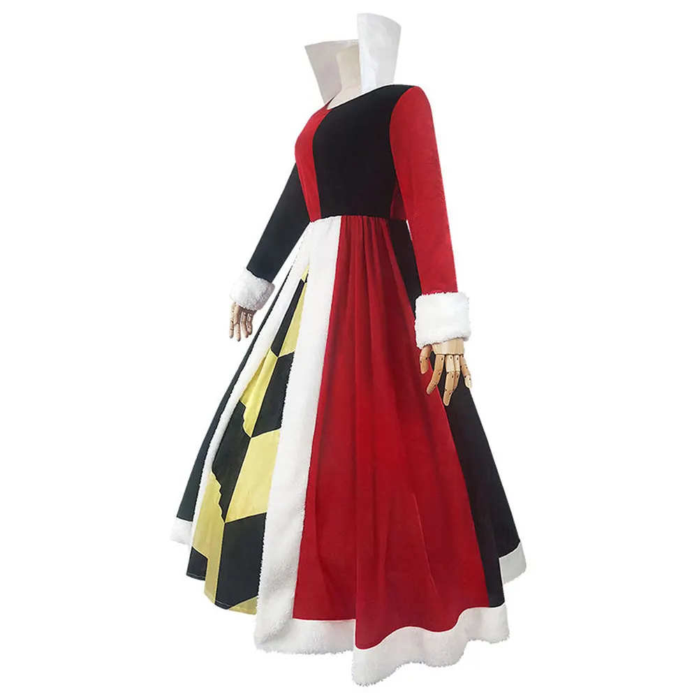Cartoon Red Hearts Cosplay Queen Costume Women Dress Bowtie Outfits Fantasia Halloween Roleplay Carnival Party Disguise Suit