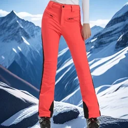 Pantalones de esquí impermeables para mujer, ropa de alta elasticidad para deportes al aire libre, esquí alpino, pantalones delgados, 2025