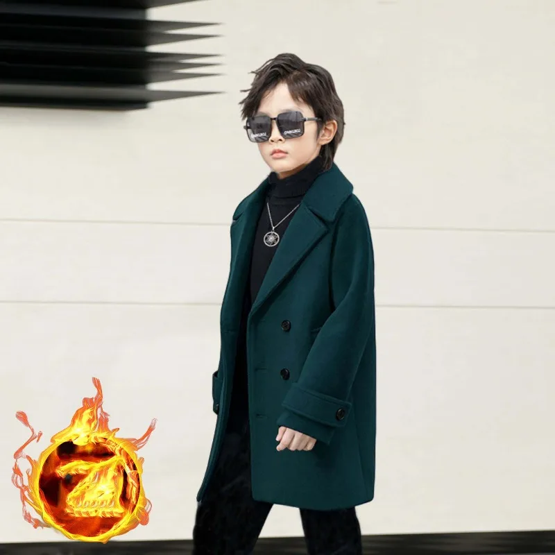 OLEKID Jungen Herbst Winter Doppelreihiger Mantel Kinder Einfarbige Wolljacke Kinder Oberbekleidung Kleinkind Teenager Überziehmantel 2-14 Jahre – Detail 6