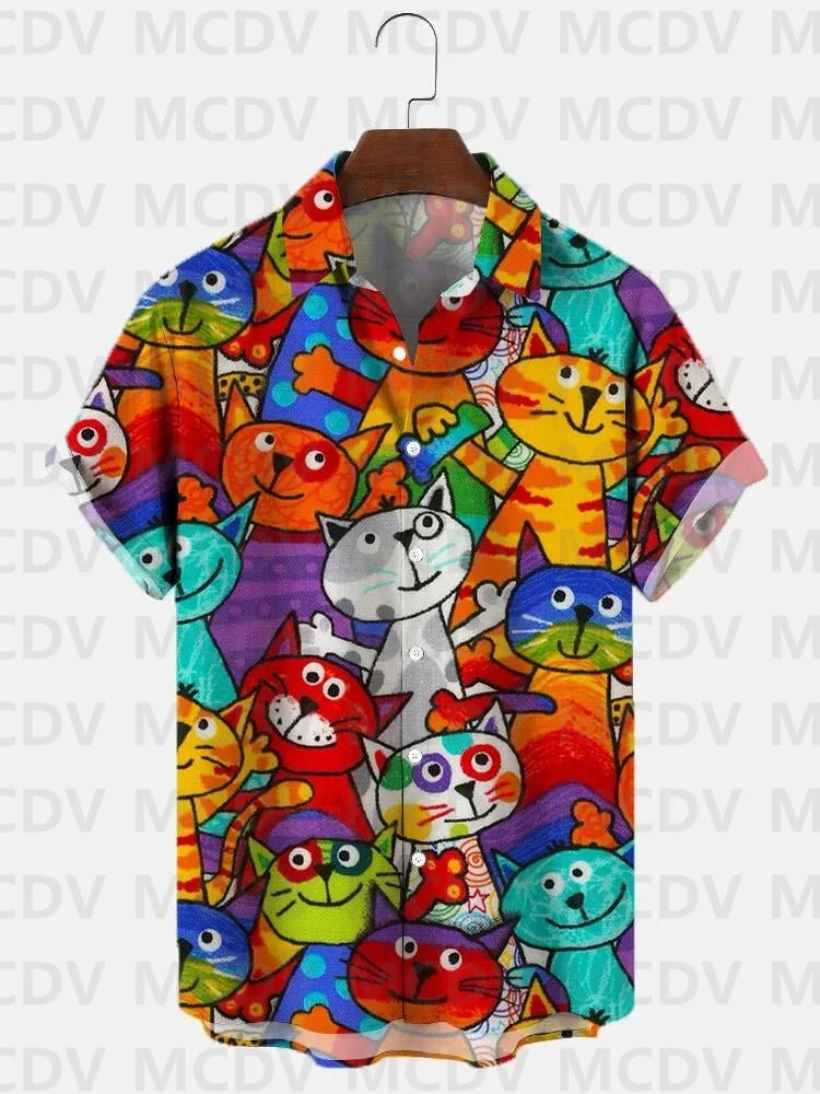 Men's Cute Cats Art Print Casual 3D Hawaiian Shirts Summer Women For Men Shirts