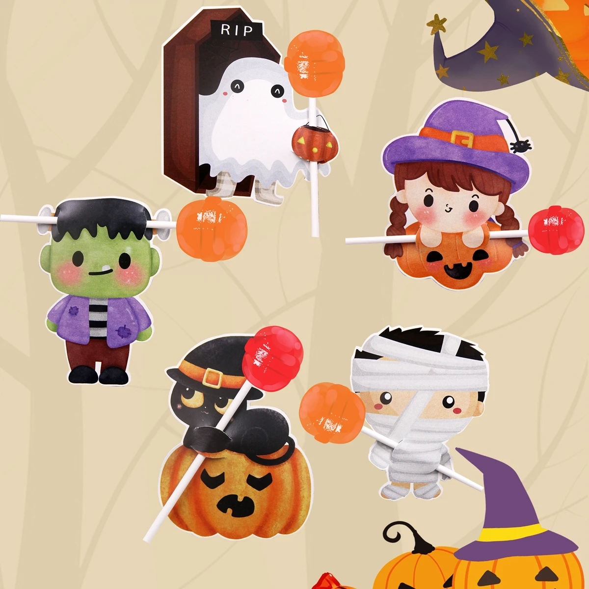 كرتون مصاصة للأطفال ، الهالوني ، القط ، الشبح ، عبوات الحلوى ، الخدعة ، الهدايا ، حفلات الهالوان ، حاملات الحلوى ، 40 بطاقة