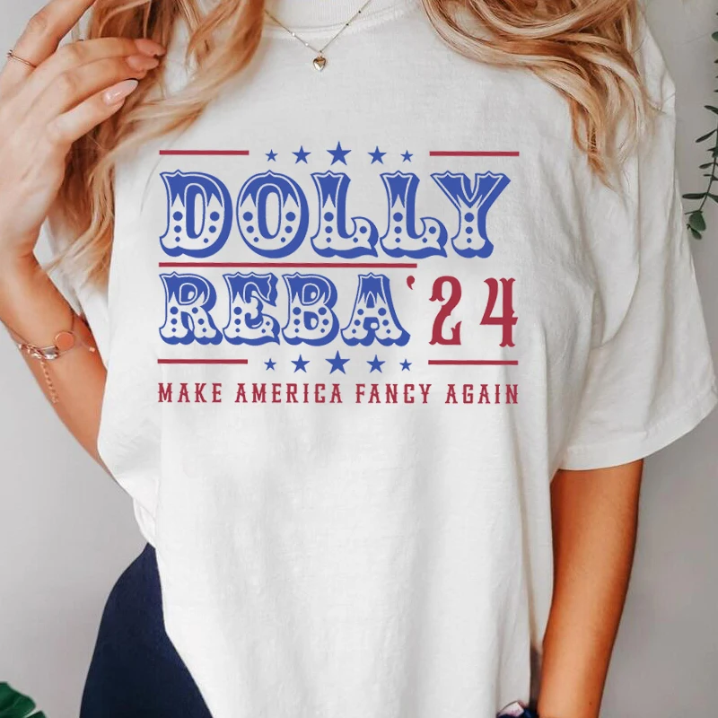 

Dolly and Reba for President T-Shirt Vintage Country Music Women's Cotton T Shirts Summer Funny Printed Tshirt Womans Clothing