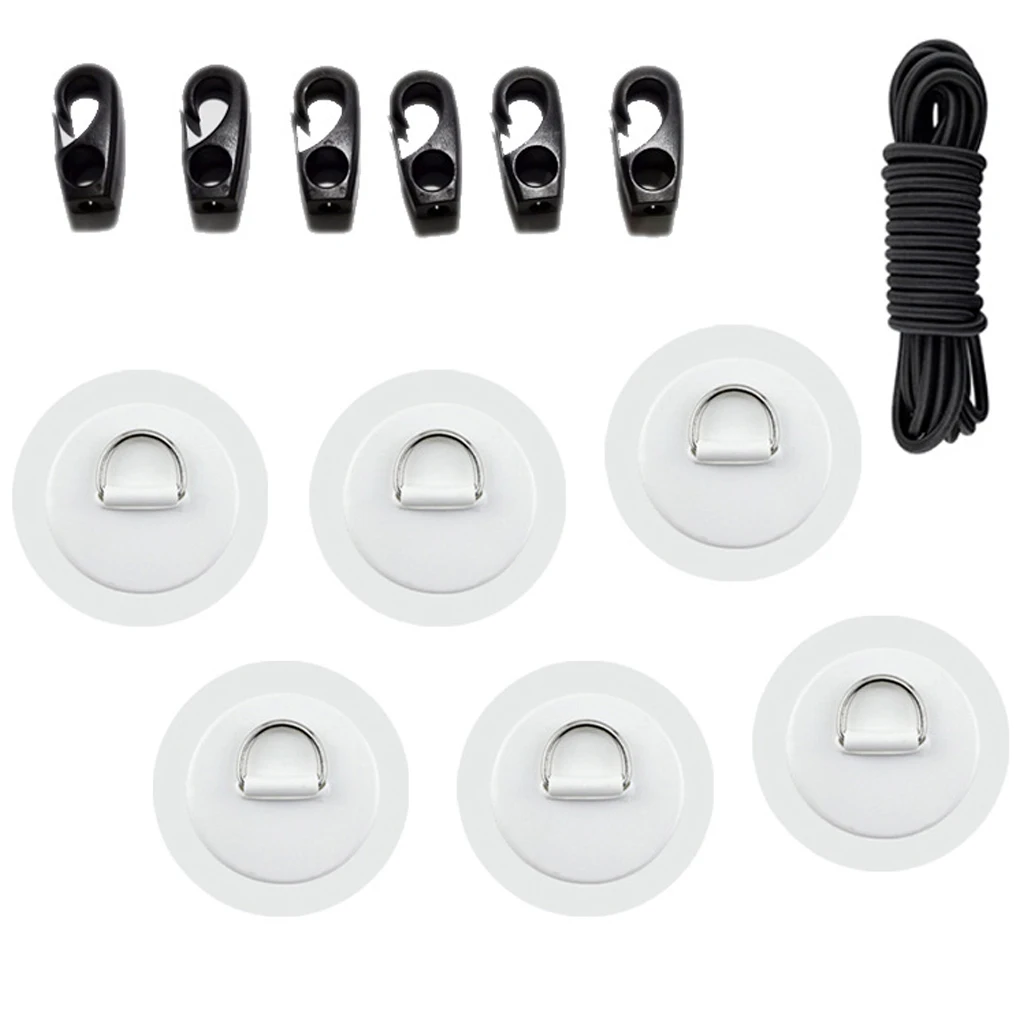 

6 Pieces D-Ring Patches Paddleboard Tie-Downs Sticky Lashing Rings Water Sports Accessories Replacement Parts Black