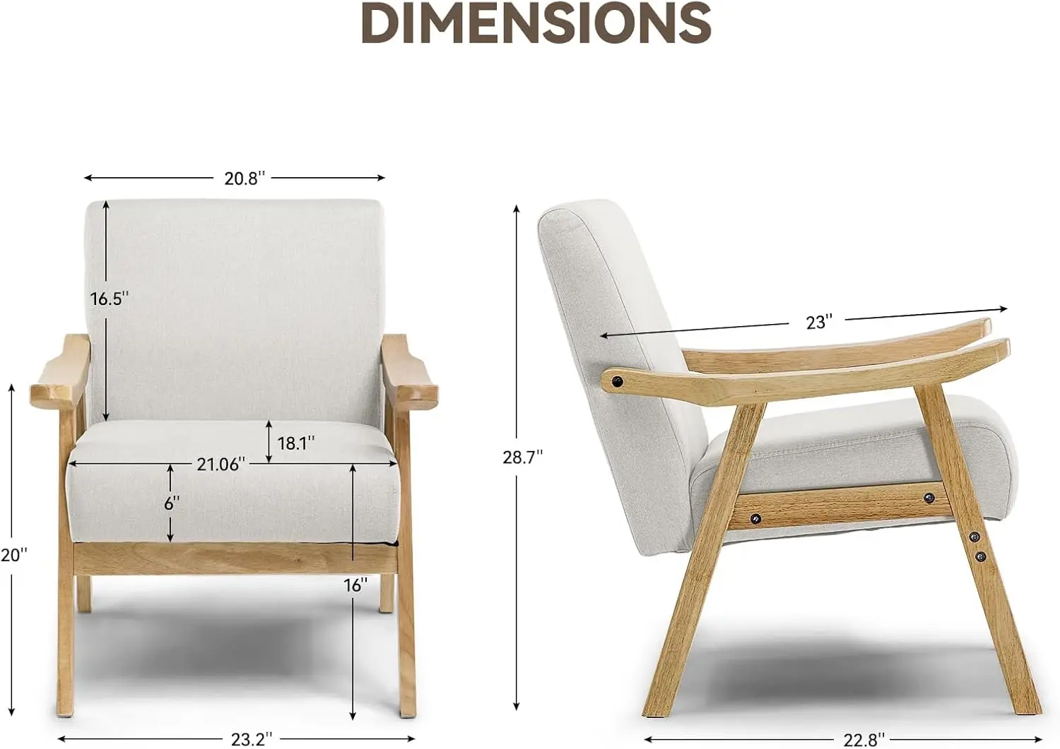 COMHOMA Accent Chair, Mid Century Modern Accent Chair with Solid Wood Armrest, Comfy Upholstered Reading Armchair