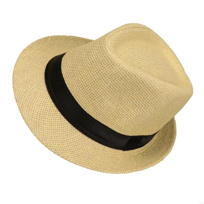 

L5YA Outdoor Gentlemen Hat Straw Weaving Fedoras Hat Teens Festival Proms Hat