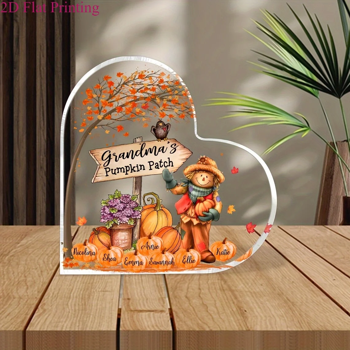Autumn Harvest Grandma Heart Acrylic Stand, Scarecrow Pumpkin Maple Tree Family Table Ornament