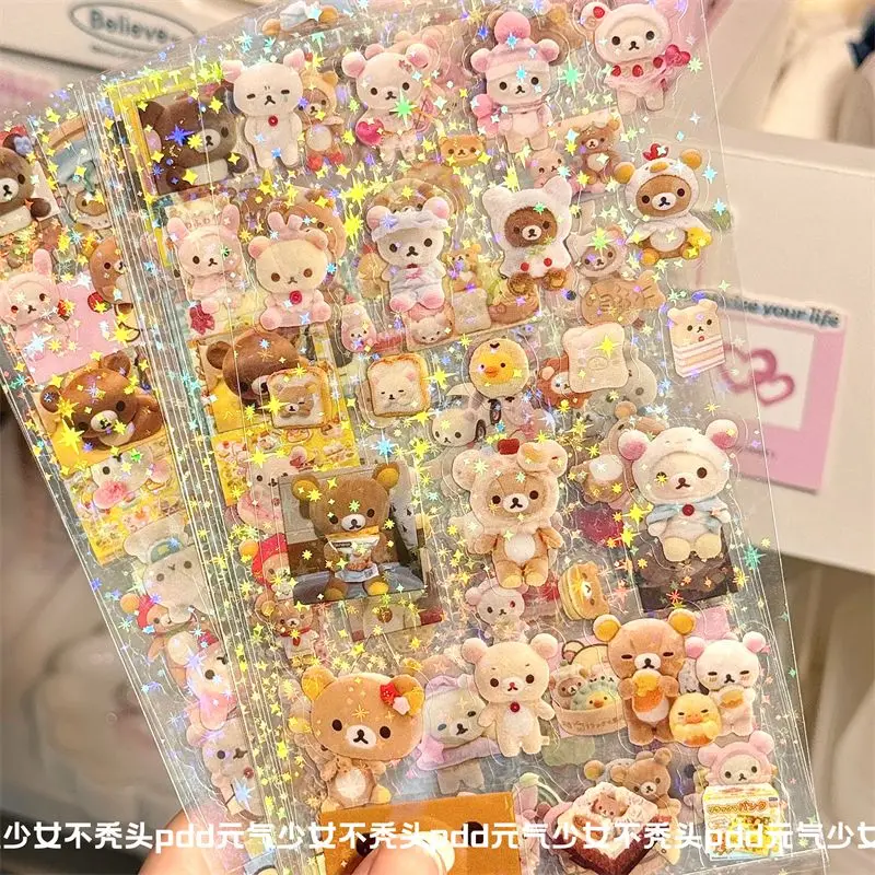 5Pcs Cute Cartoon Rilakkuma Film Cutting Stickers for High Appearance Duty Series Bear Hello Kitty Account Material Diy Stickers