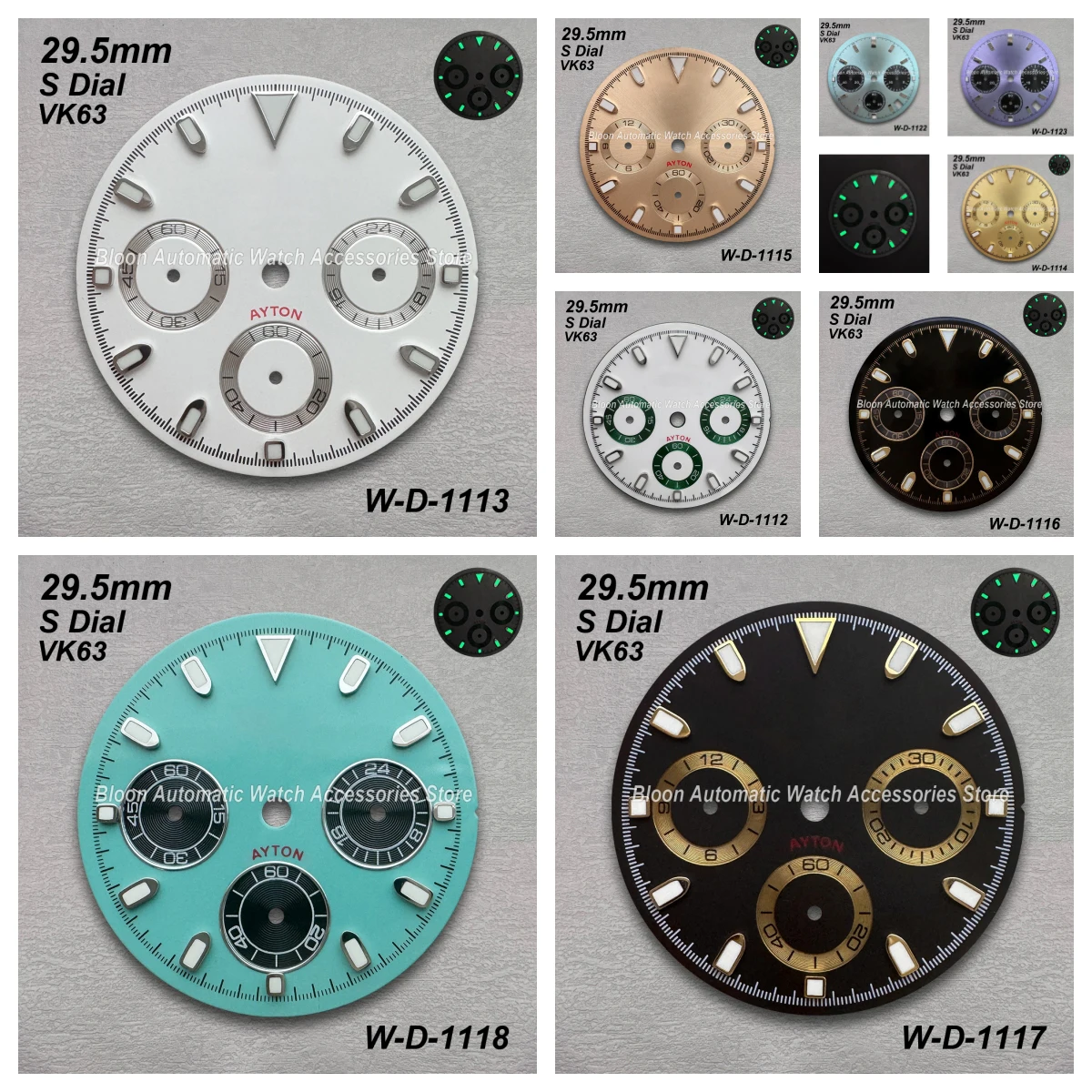 29.5mm S Logo High Quality Panda DTN Dial Fit VK63 Movement Green Luminous Watch Modification Accessories