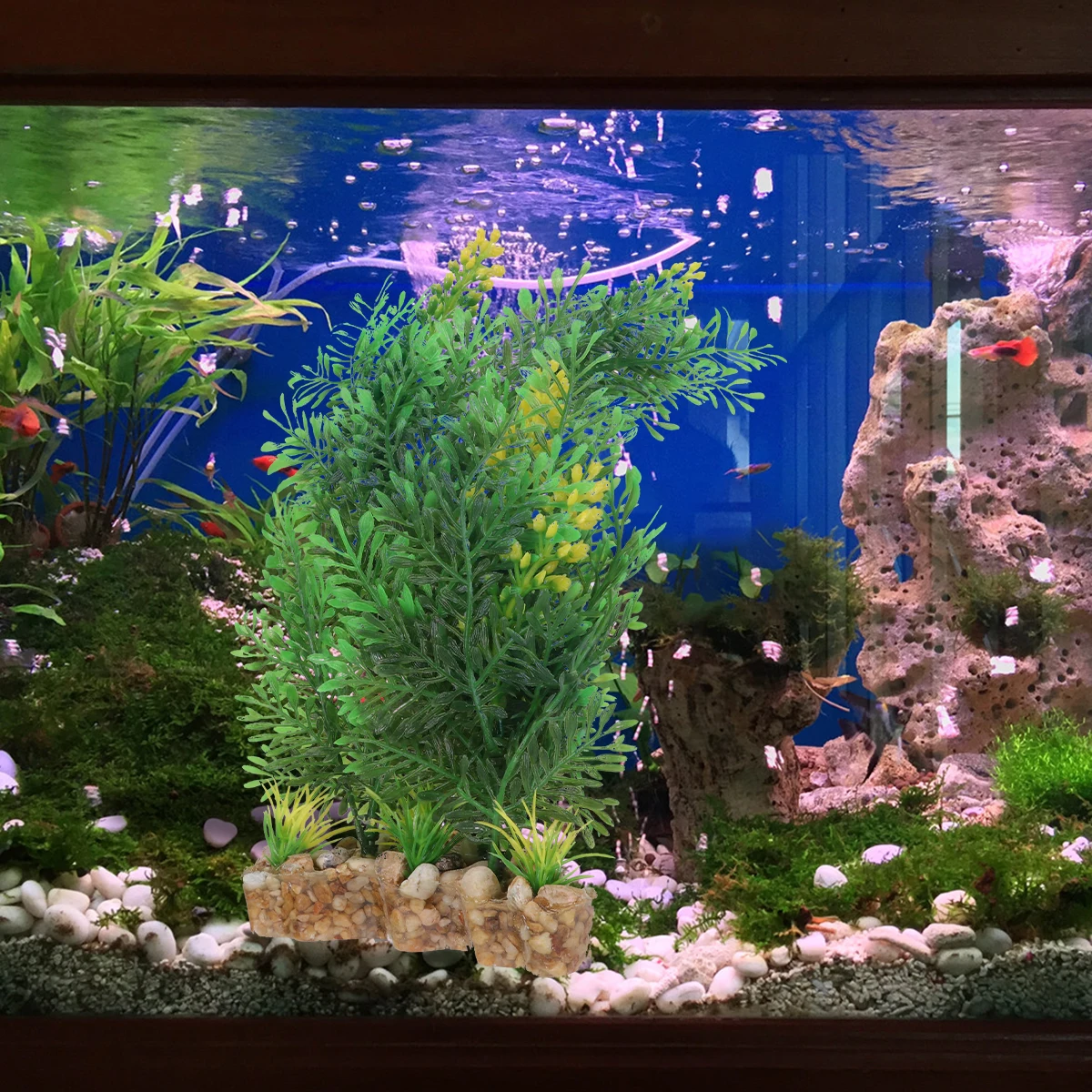 

Realistic Green Leaf Fake Grass Artificial Aquarium Plants Fish Tank Decoration Lifelike Landscape Salt Fresh Water Safe Easy