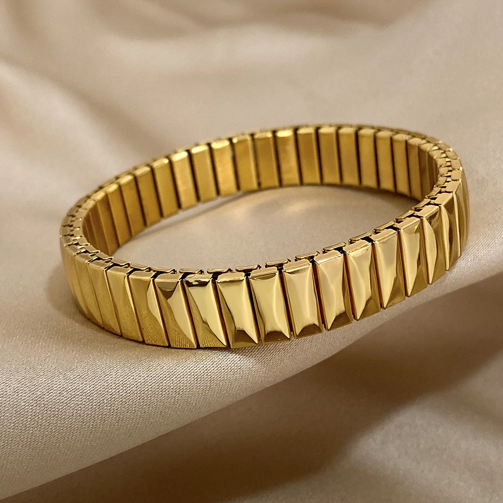 Greatera Schmales dreidimensionales Uhrenarmband, elastisches Damenarmband, modisch, goldfarben, Edelstahl, wasserdichter Armreif 2025,