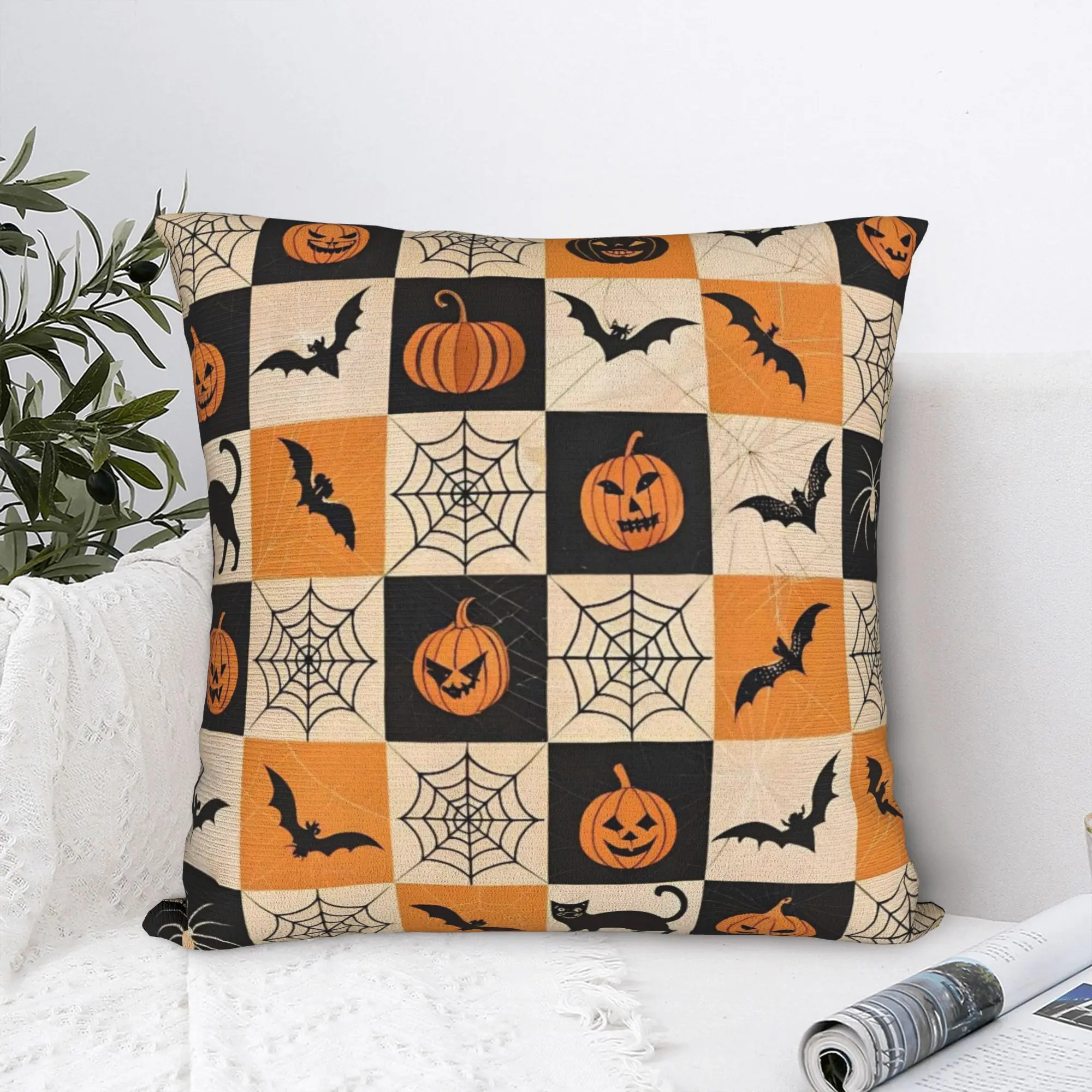 Ghost Black Cat Bat Halloween Square Pillow Covers Polyester Couch  Cushion Cover Creative Decor Pillowcase 45*45