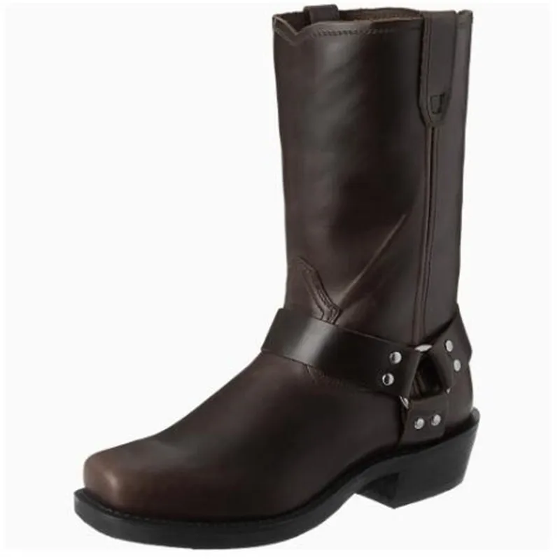 2026 Retro Cowboy Mid Calf Western Pu Leather Man Slip on Shoes Winter Knight Booties Plus Size 39-48 Zapatos Hombre Chelsea Men