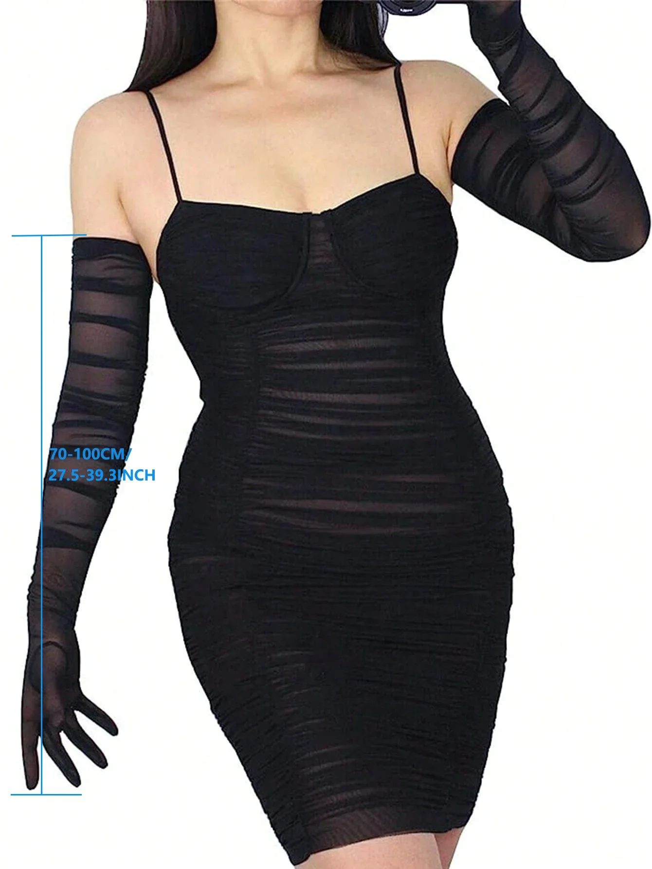 قفازات دانتيل رومانسية طويلة أنيقة للحفلات المسائية، قفازات شبكية من البوليستر قابلة للتمدد مع تصميم دانتيل شفاف للحفلات الراقصة والولائم