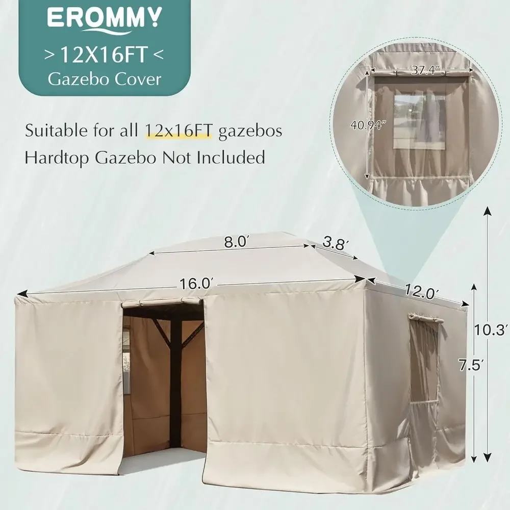 12'x16' Outdoor Winter Gazebo Cover with Sidewalls and Mesh Windows, Converts Gazebo to Storage, Beige