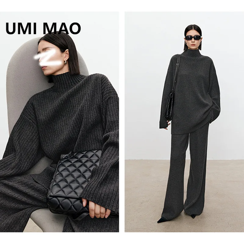 

UMI MAO зимний свитер, комплект из 2 предметов, женские утолщенные зимние вязаные широкие брюки, комплект из двух предметов, свитер во французском стиле, верхняя одежда