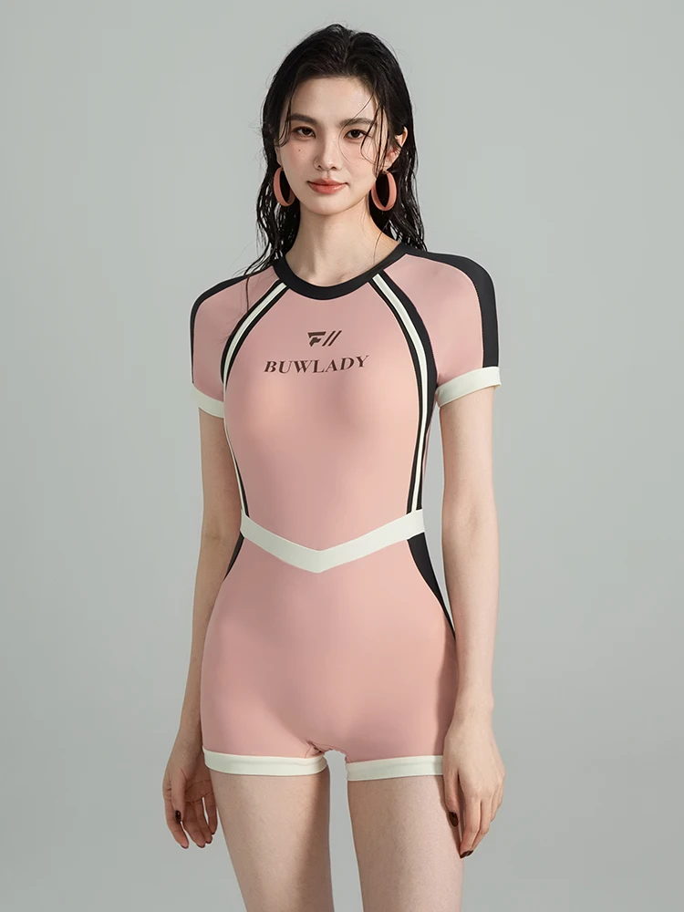 Professional Women's One-Piece Swimsuit Short Sleeve Surfing Sun Protection Flat Angle Diving Wave Riding Jellyfish Suit Spor...