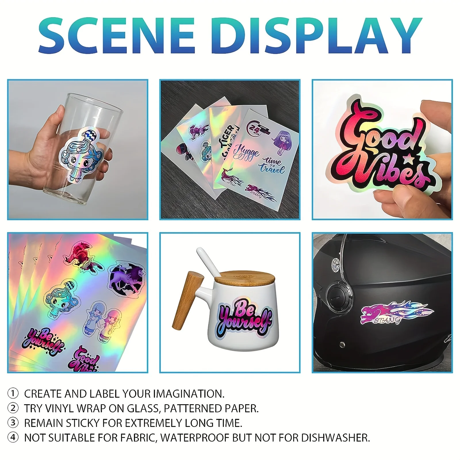 ESHANG 10 Sheets A4 Rainbow Sublimation Holographic Sticker Paper 8.3x11.7 inch Sublimation Waterproof Vinyl Sticker Paper