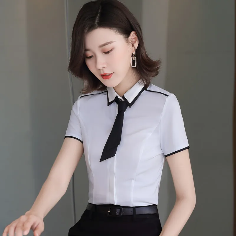 NAVIU New Summer Style White Shirts For Women Elegant Fashion Interview Slim Top Blouses Formal Office Ladies Work Wear Gray