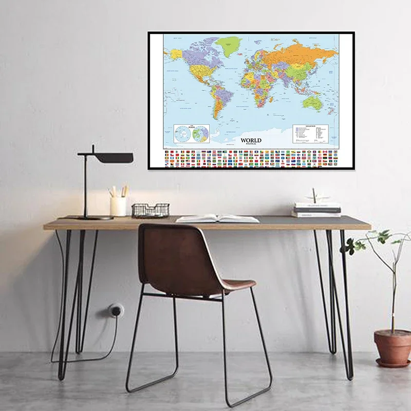 The World Map In English Wall Art Poster Canvas Painting Travel School Supplies Living Room Home Decor School Supplies 59*42cm