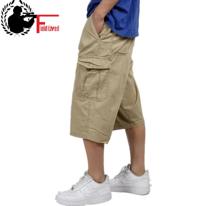 

Military Style Summer Men Baggy Cargo Cotton Knee Length Pant Casual Trouser Male Large Loose Big Size Khaki Xxl 3xl 4xl 5xl 6xl