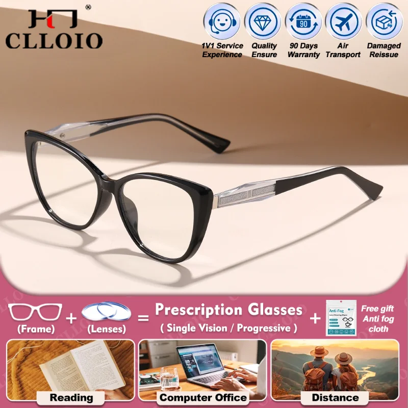 

CLLOIO New Simple Women Cat Eye Myopia Prescription Computer Glasses Blue Light Filter Progressive Photochromic Optical Eyeware