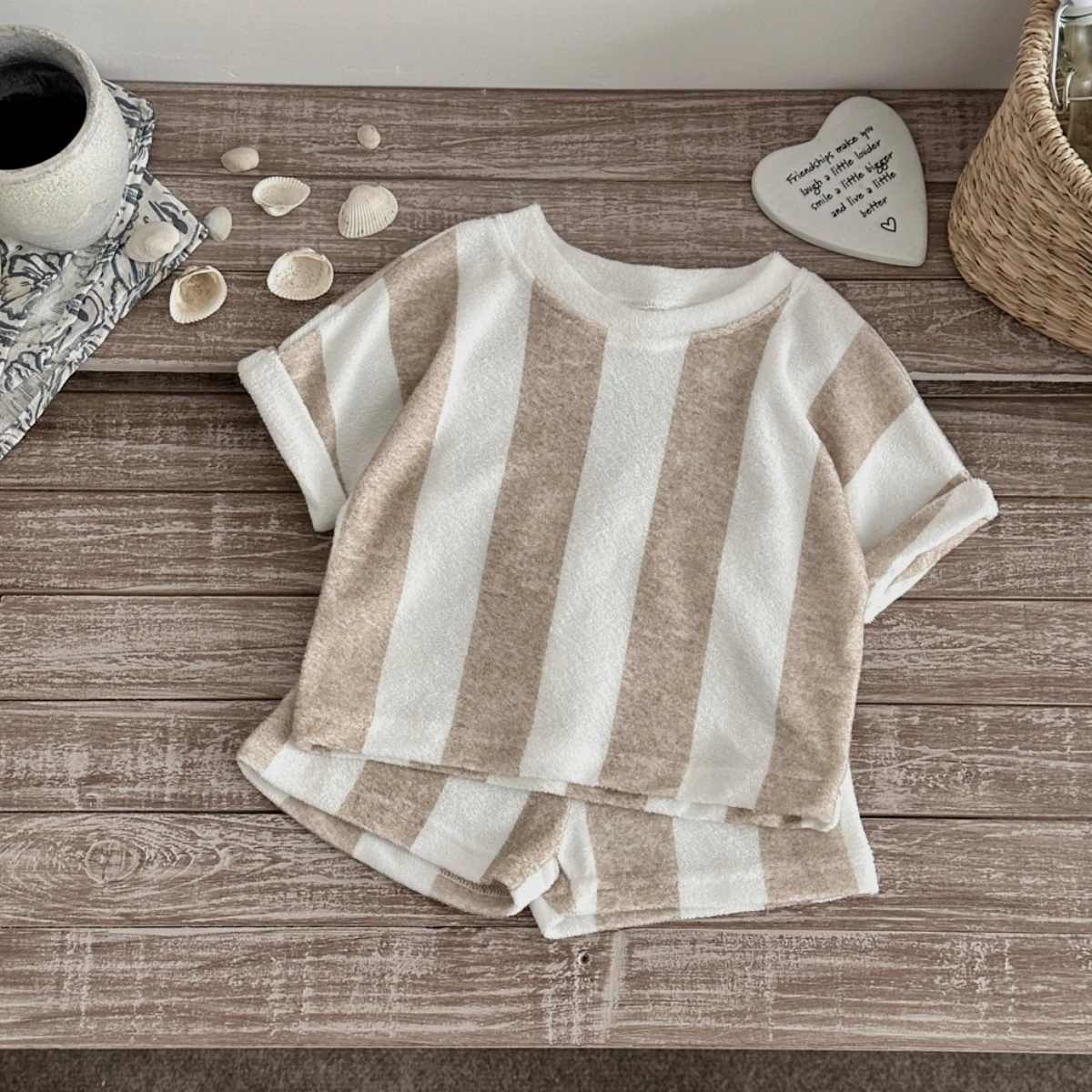 

Детская одежда: Полосатый костюм для детей (футболка с коротким рукавом + шорты), комплект из 2 предметов, летняя одежда для малышей, для мальчиков и девочек