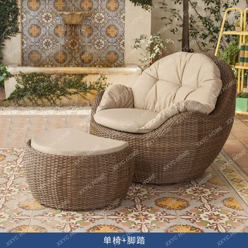 

Outdoor Balcony Table and Chair Three-Piece Set Courtyard Garden Rattan Sofa Coffee Table Combination Simple Lazy Sofa Chair for