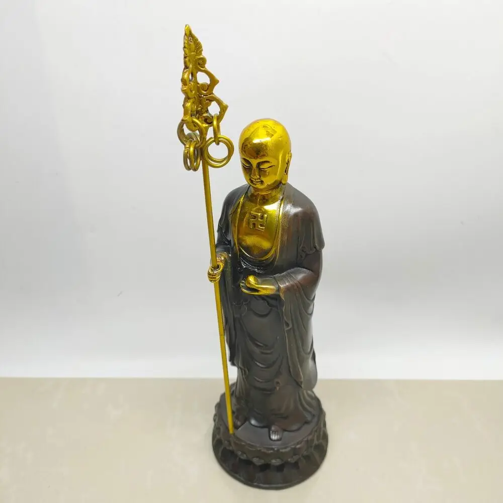 Collectible Chinese Bronze Gilding Ksitigarbha Bodhisattva Ornament Statue 17371