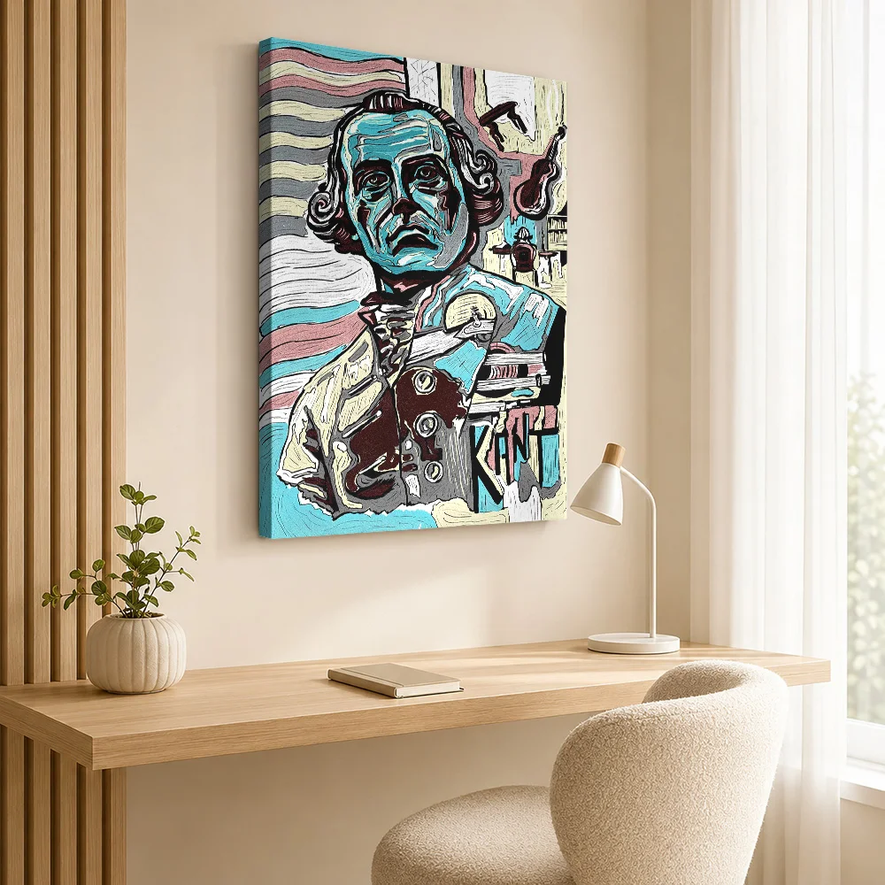 Immanuel Kant Philosopher Portrait Wood Framed Canvas Poster Customized Photo Painterly Detail Wall Art For Lounge Birthday Gift